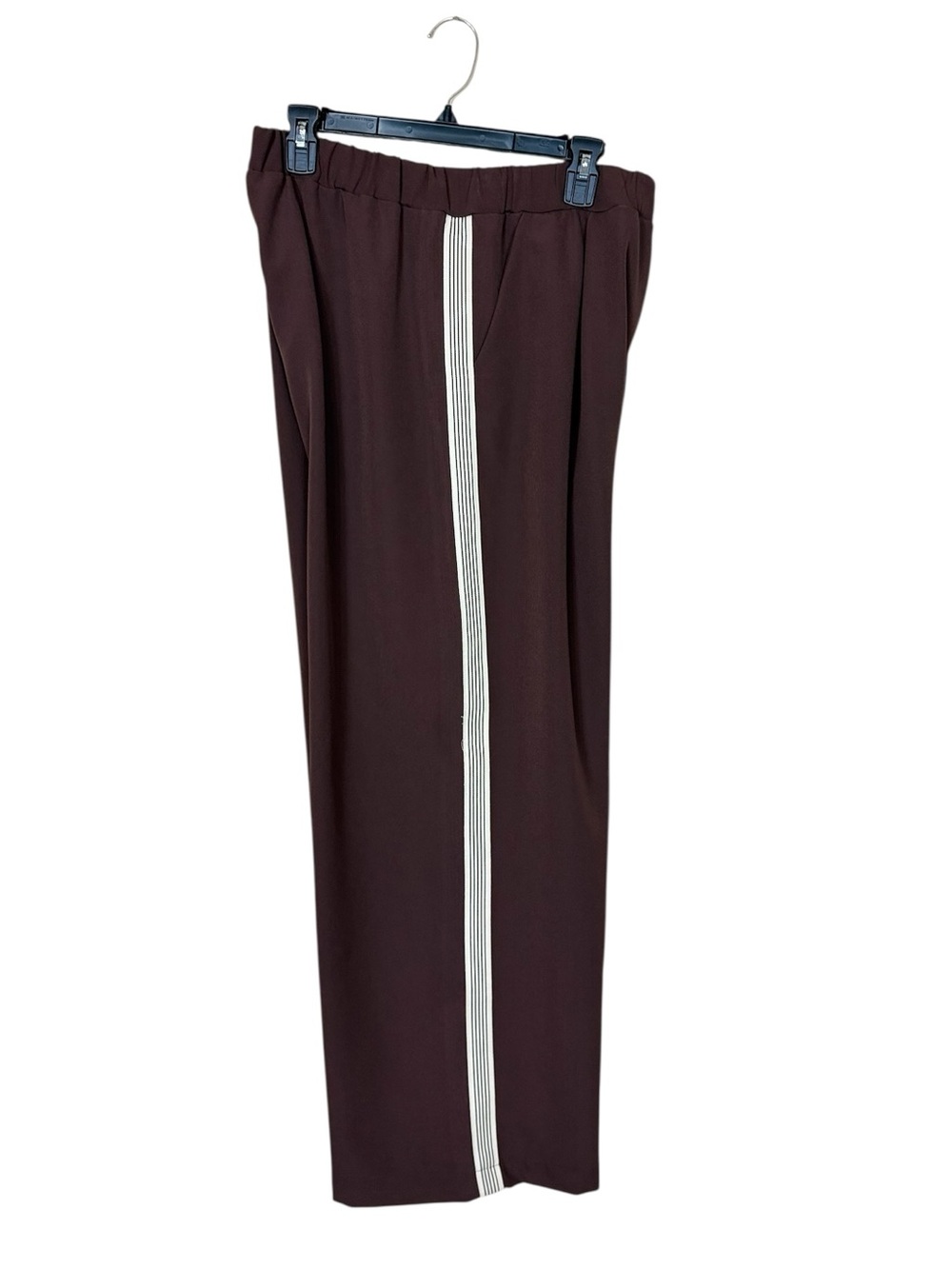 Maeve for Anthropologie “Aaron” Brown Wide-Leg Track Pants Cream Side Stripe NWT - Picture 7 of 14